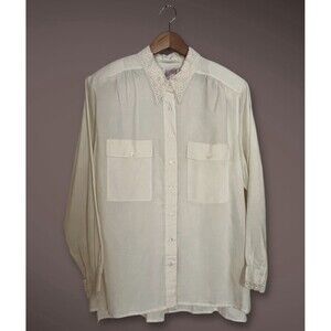 Josephine Woman 3X Long Sleeve Cream Blouse Crochet Lace Collar VTG ‘80’s NWT